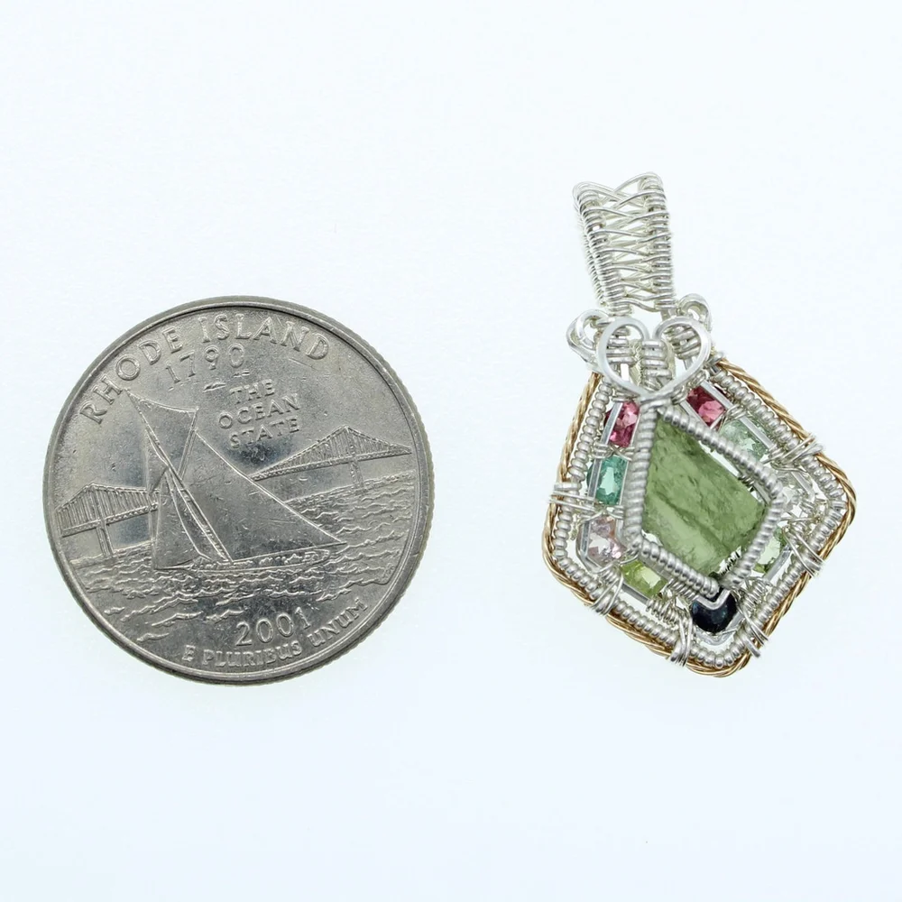 Handmade Moldavite & Tourmaline Pendant – Sterling Silver Crystal Necklace - Picture 5 of 10